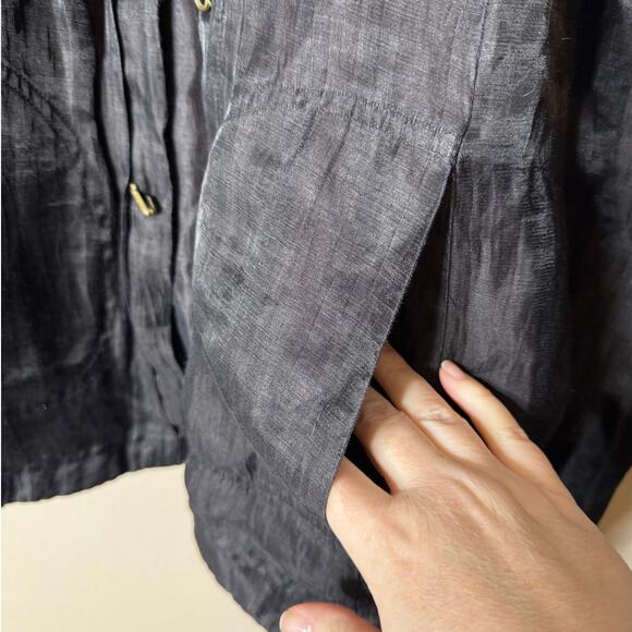 Citron Plus 2X Black Linen-Blend Toggle-Front 3/4 Sleeve Shirt or Light Jacket - Picture 8 of 11